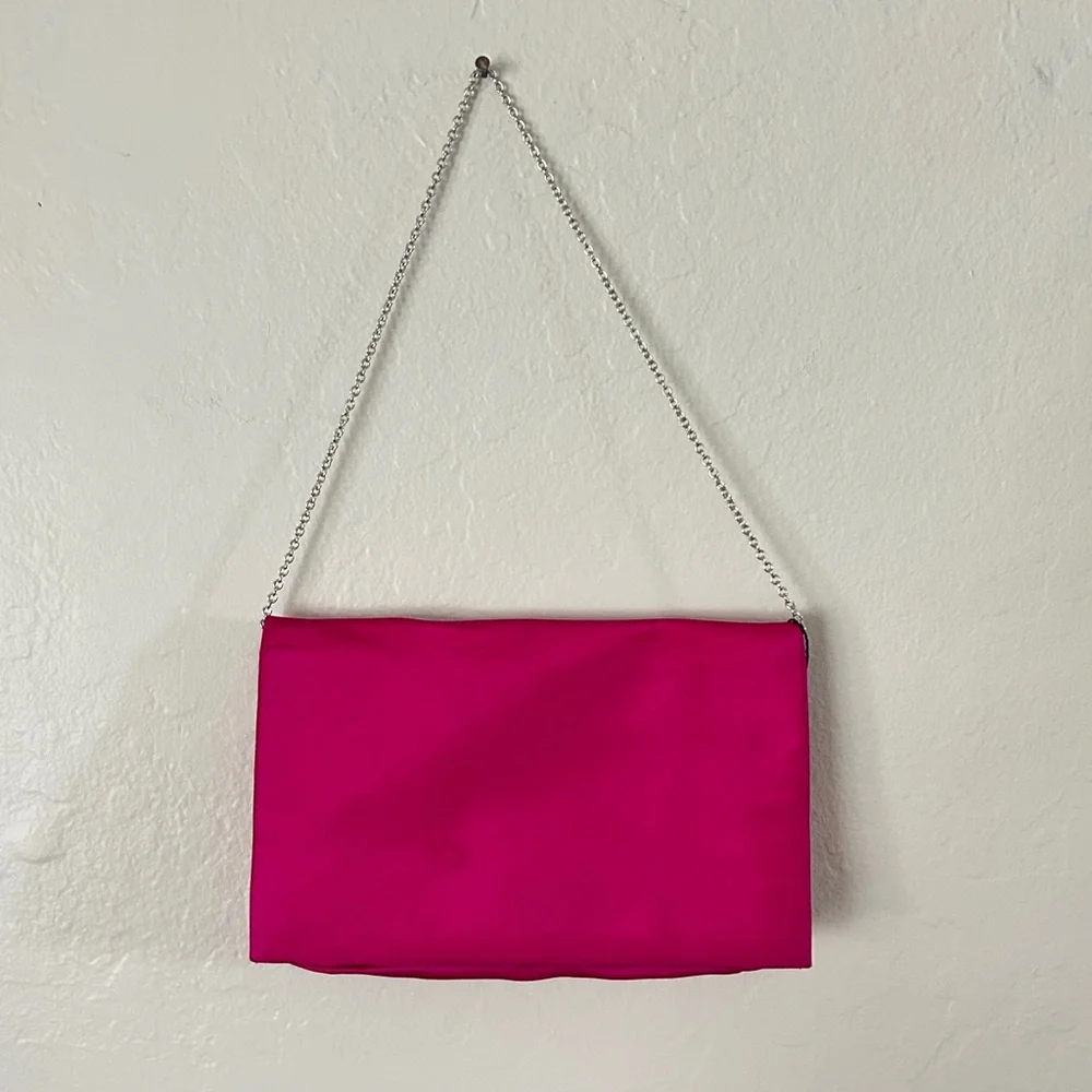 Kate Spade Pink Satin Chain-Link Evening Clutch Shoulder Bag Envelope Style